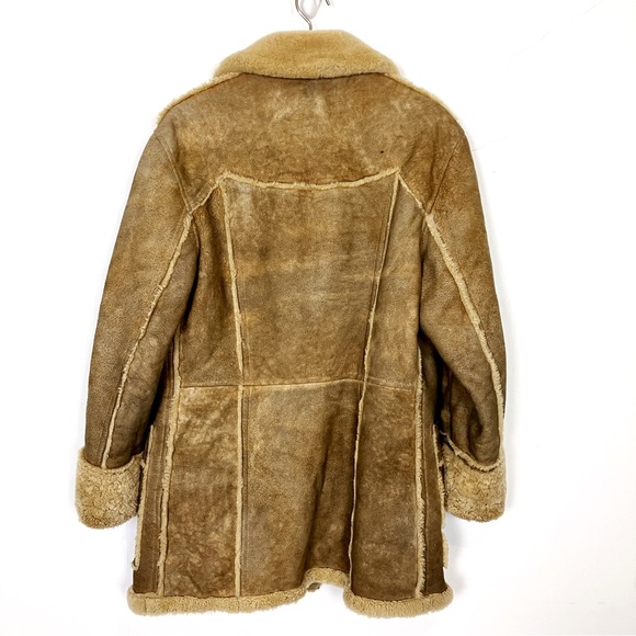 Vintage sheepskin shearling coat jacket 70s leather tan brown retro classic - Picture 2 of 10